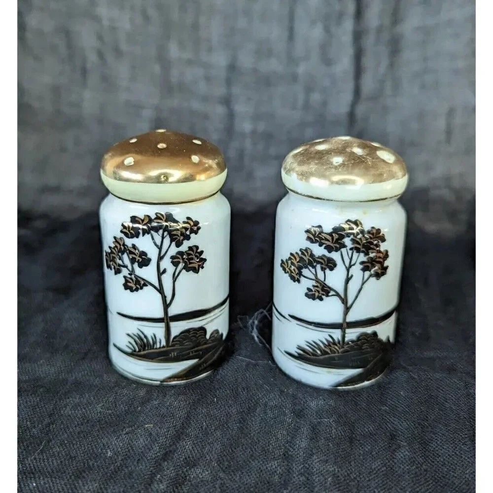 Hand painted Vintage Japanese Salt and Pepper Shaker Set Bonsai Japanese Maple